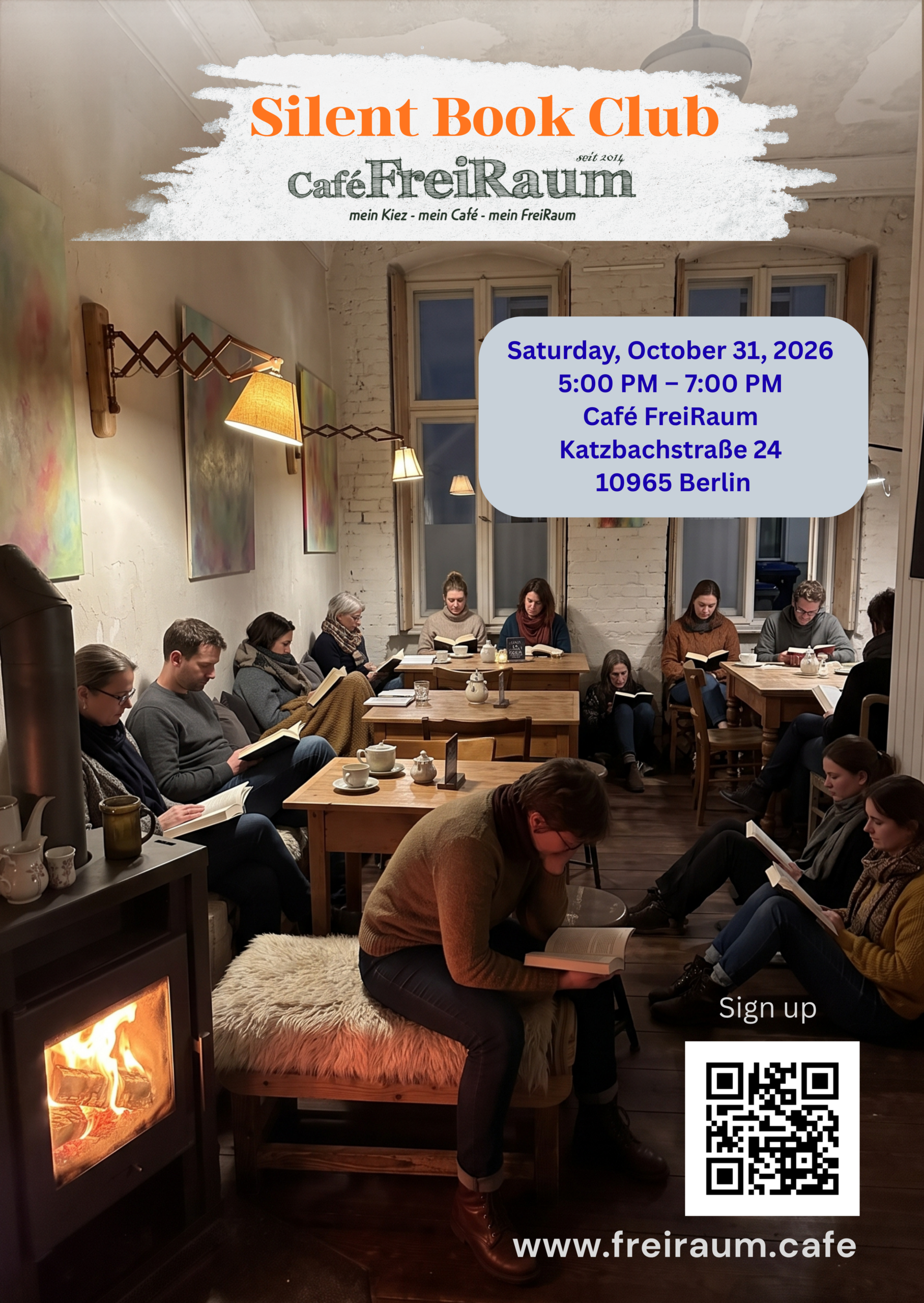 ☕🔥 Silent Book Club – Gemütliches Lesen am Kaminfeuer